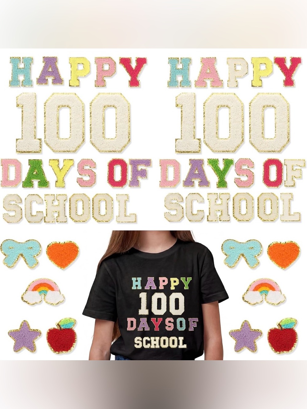 NIB 50 Pcs 100 Day of School DIY Shirt Patches Kit Colorful